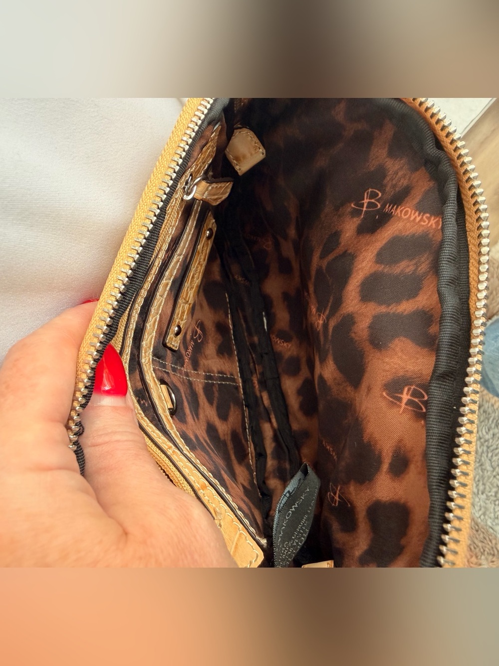 B Makowsky Tan Croc Embossed Genuine Leather Crossbody Bag Y2K - Picture 13 of 15